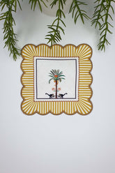 Decorative Yellow Palm Tree, Monkey Design Embroidered Edge Fabric Cocktail Napkin 1 Piece